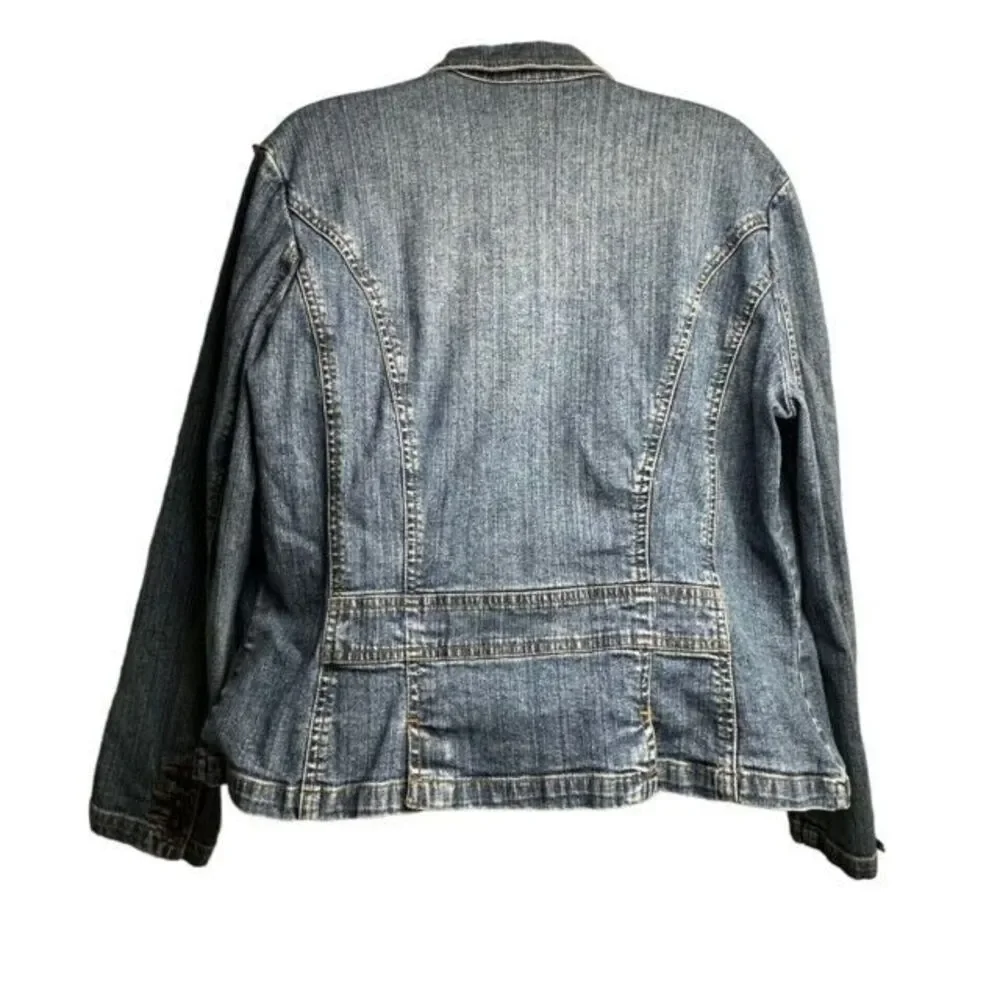 Women's St. John's Bay Stretch Blue Denim Jean Jacket Size Large Petite - Picture 2 of 8